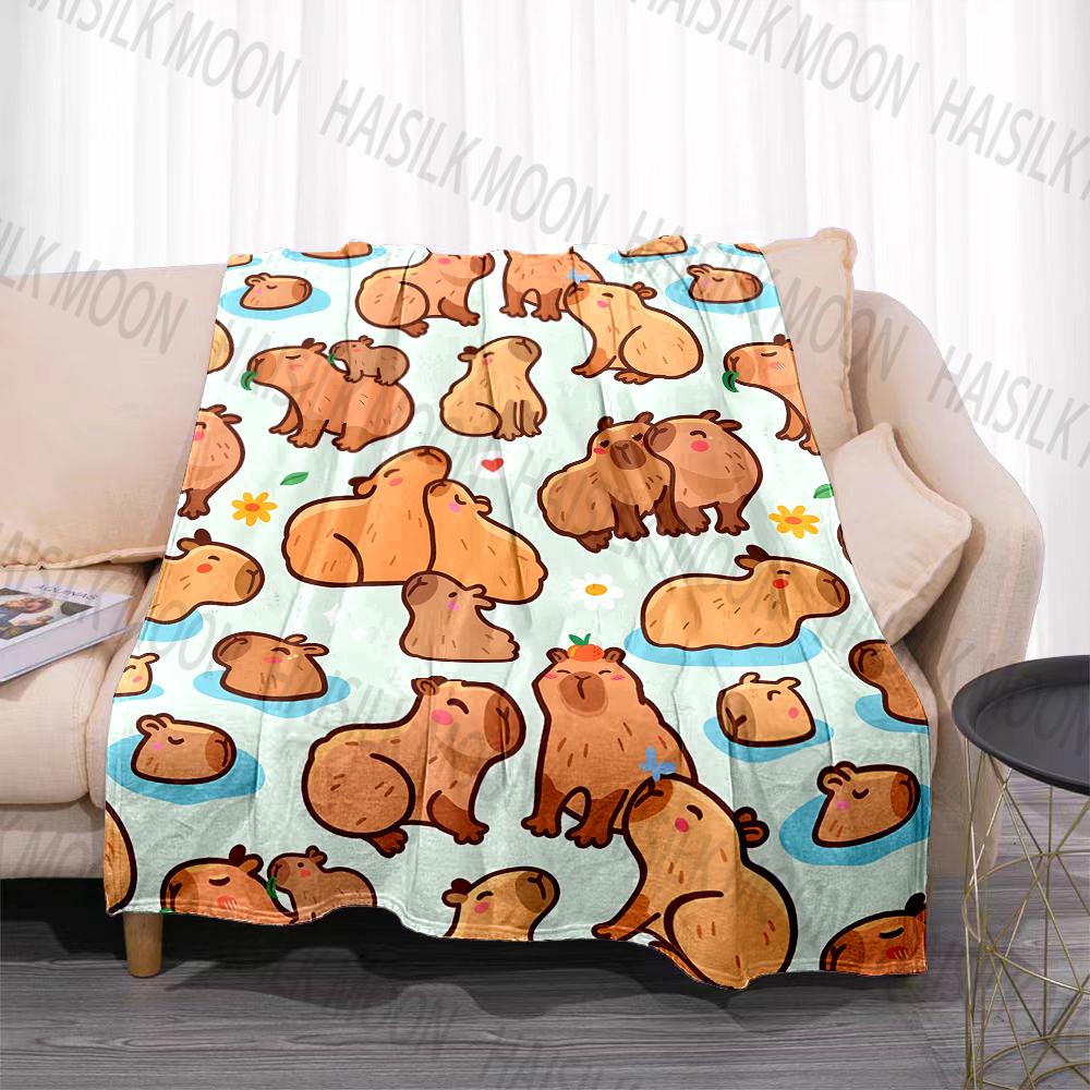 1 Stück Cartoon Cabypara Aufdruck Decke Warm Weich und Bequem Heim Reise Decke Büro Sofa Feiertagsgeschenke für Erwachsene Kinder