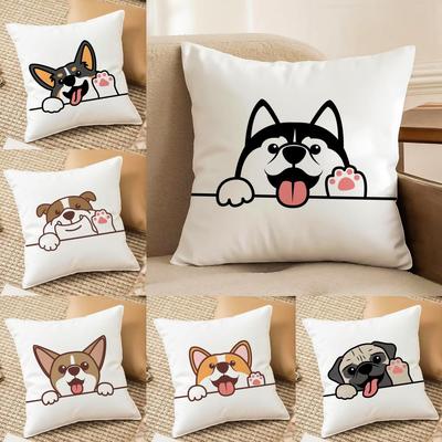 Cute Dog Waving Paw Cushion Cover Soft Plush DoubleSided Printed Sofa Pillow Cushion Cover Cozy AllSeason Durable Decor Gift