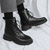 Fashion Men Black Leather Boots New British Style High Top Fashion Work Boots Outdoor Street Fashion Chelsea Men Shoes Comfortable Short
