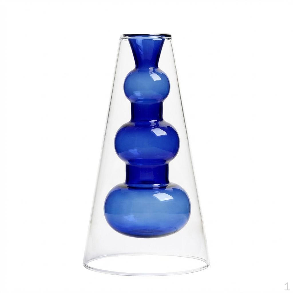 Double Layer Glass Vase, Modern Minimalist Flower Vase for Home Decor, Clear Cylinder