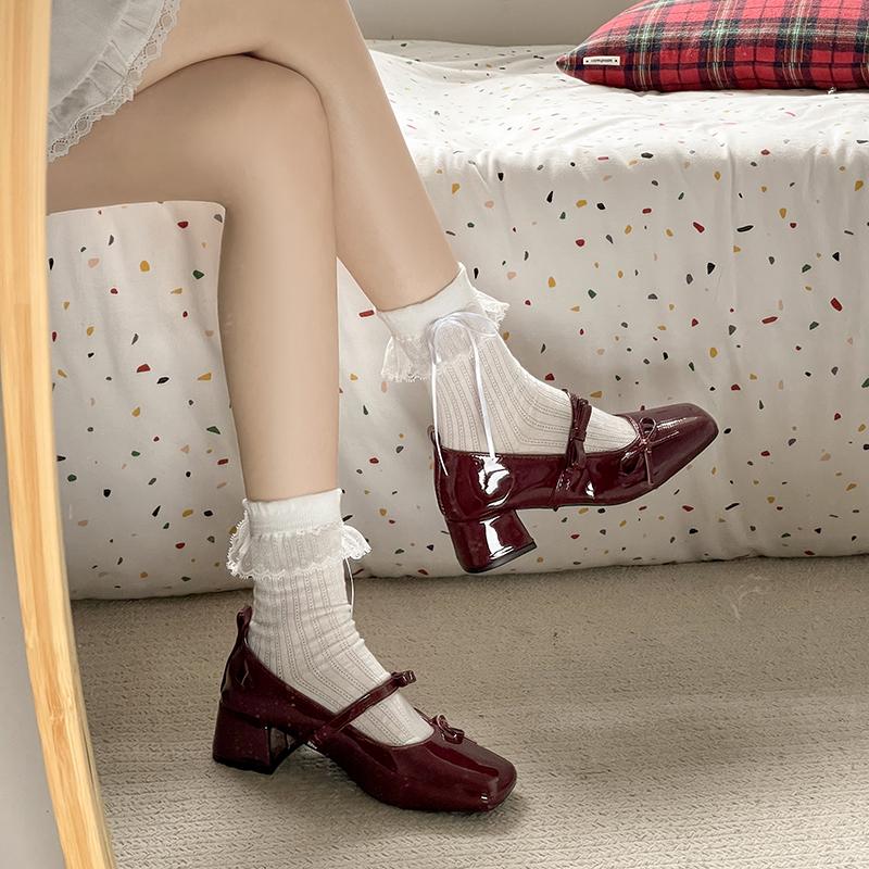 Slip On Thick Heel Women Mary Jane Shoes Fashion Height Increase Party Dress Shoes Spring Autumn Ladies Concise Leather Shoes