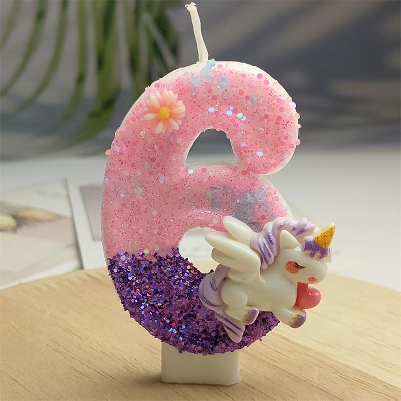 Creative Design Cute Cartoon Unicorn Birthday Candle Cake Atmosphere Birthday Decoration Candle Colorful