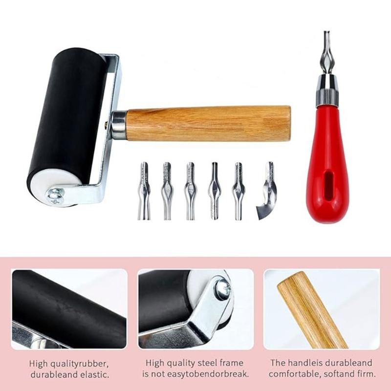 Rubber Brayer Roller Rubber Stamp Making Kits with Stamp Block Carving Starter Tool Kits for Card Crafting Paper Crafts
