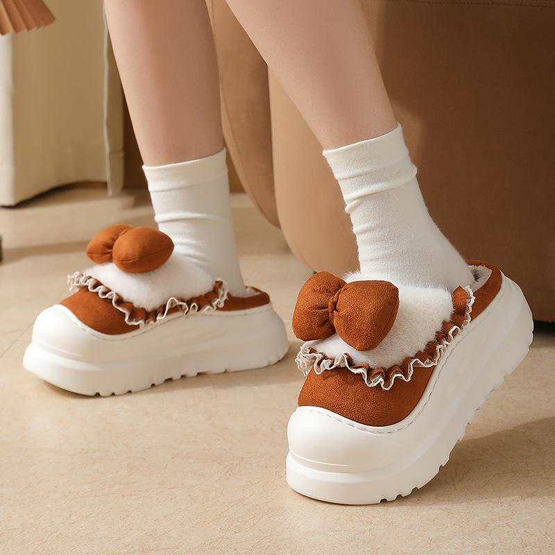 Sweet Wind 2025 New Bow Cotton Slippers Winter Internet Celebrities Cute Home Bag Head Cotton Shoes Home