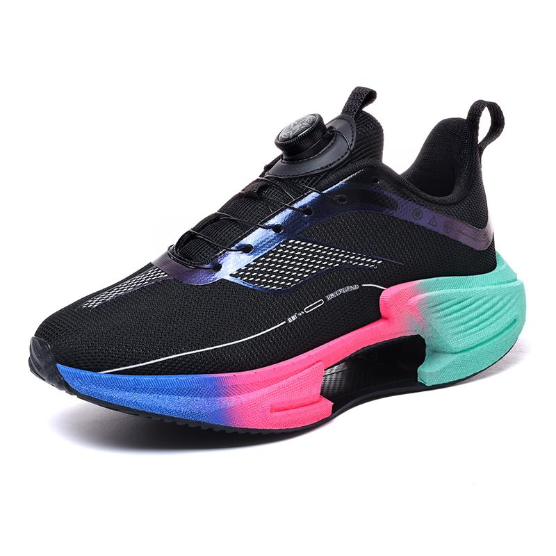 Summer new breathable mesh sports shoes for men rotary button soft sole anti-slip youth shock absorbing running shoes
