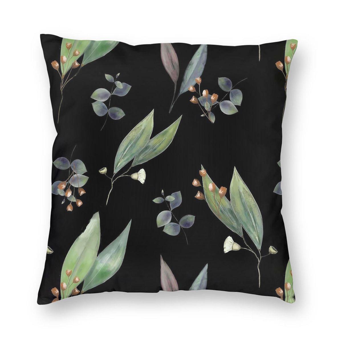 Eucalyptus Foliage Gum Nuts Pillowcase Polyester Linen Velvet Creative Zip Decorative Home Cushion Cover x 30x30cm