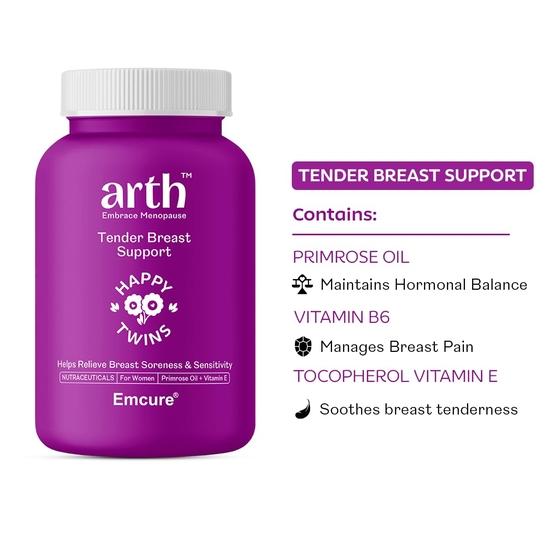 Arth Tender Breast Support, 1000mg Kapsułki do Pielęgnacji Piersi | Naturalna Ulga na Dyskomfort Piersi | Pomaga w bolesności piersi | 60 Kapsułek Wegetariańskich