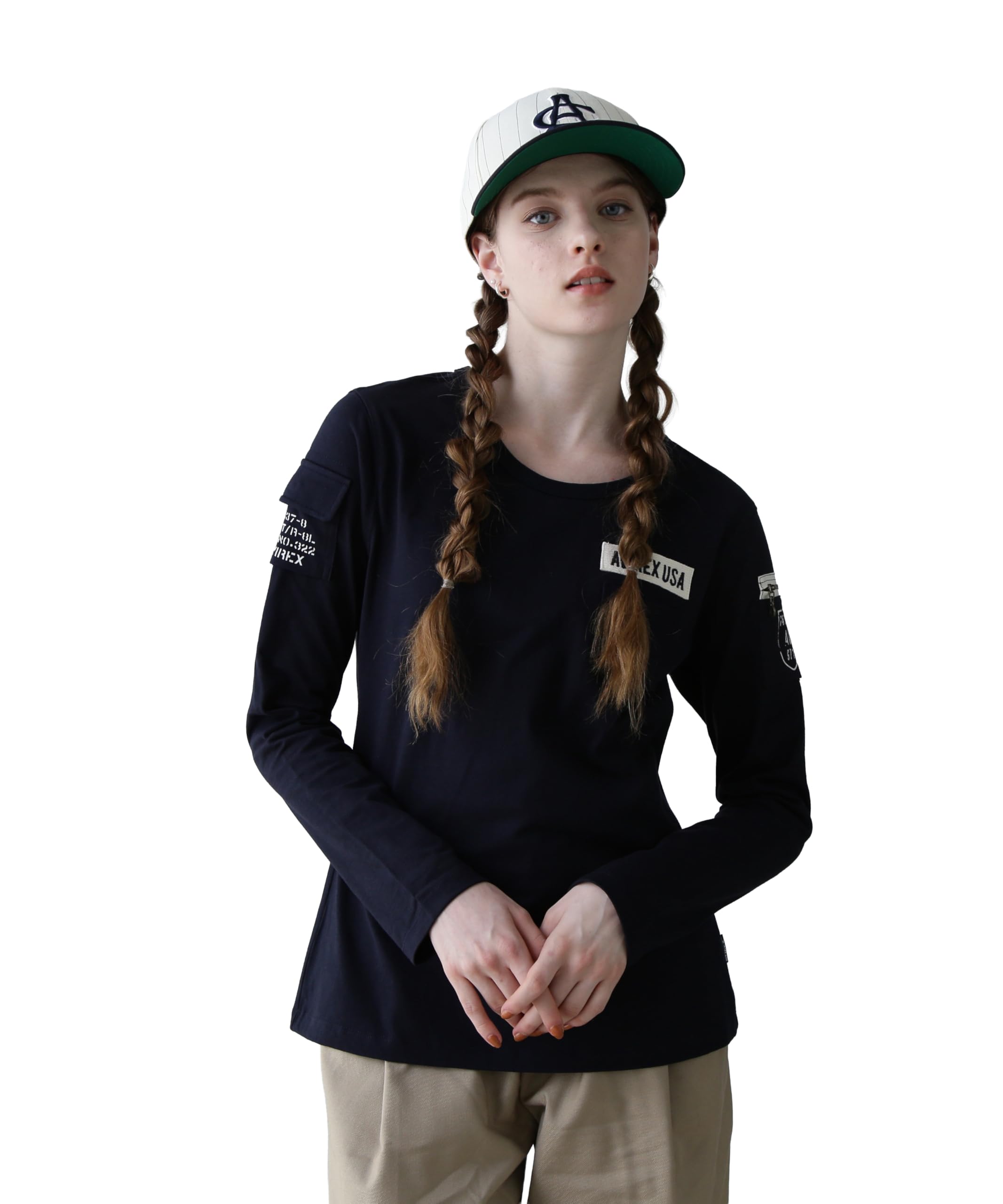 AVIREX WOMEN S LONG SLEEVE FATIGUE T-SHIRT S navy 783-2930602