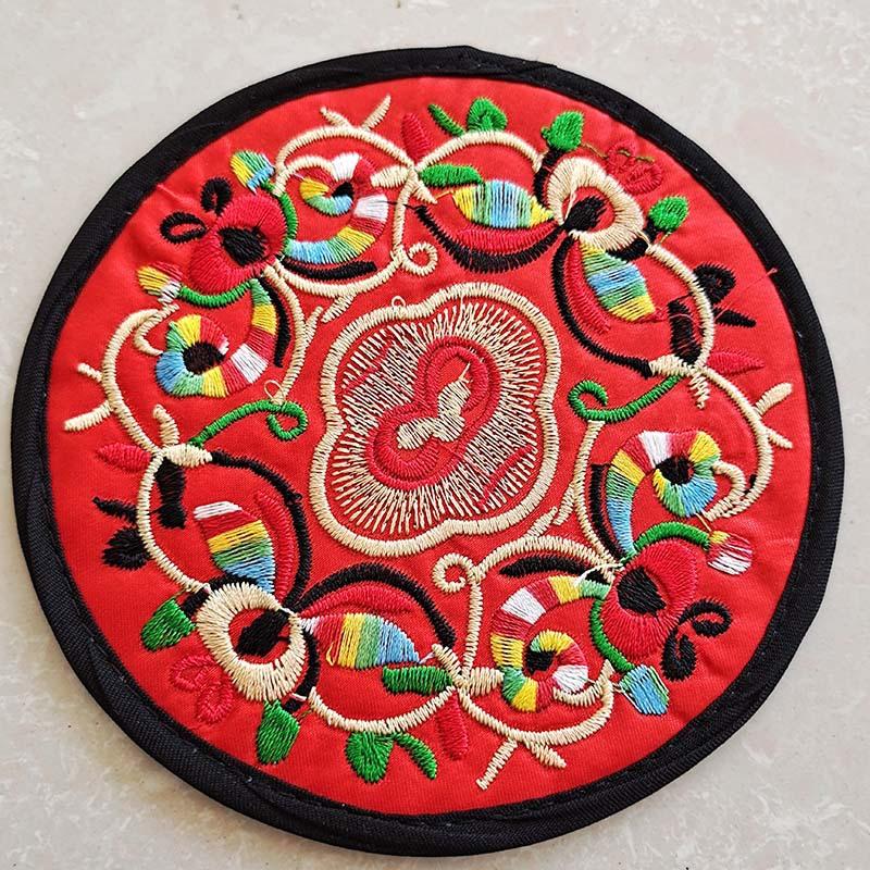 Vintage Embroidery Round Coasters Ethnic Floral Teacup Insulation Pads Placemats Anti-Skid Dining Table Mat