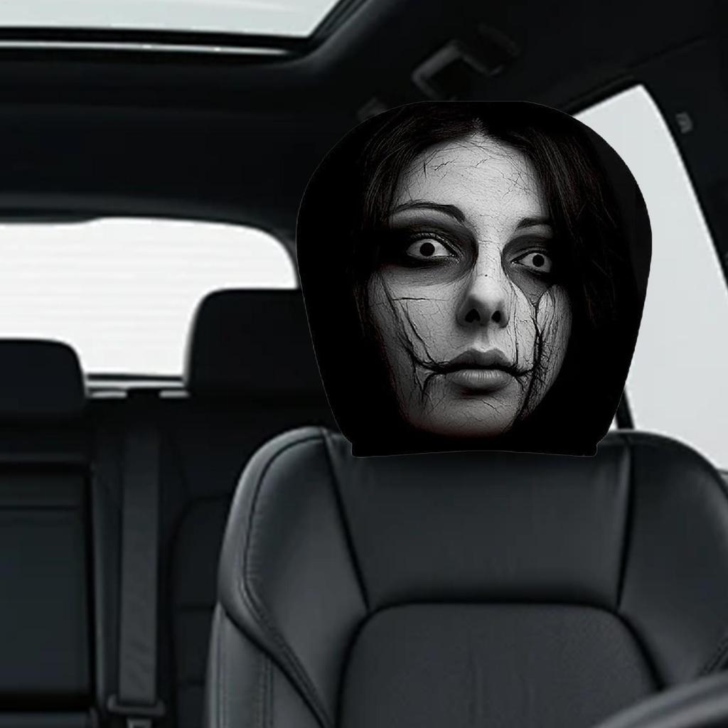 2pcs Scary Face Car Headrest Covers Halloween & Christmas Decoration Seat Protector for Vehicle, Sedan, Truck, SUV