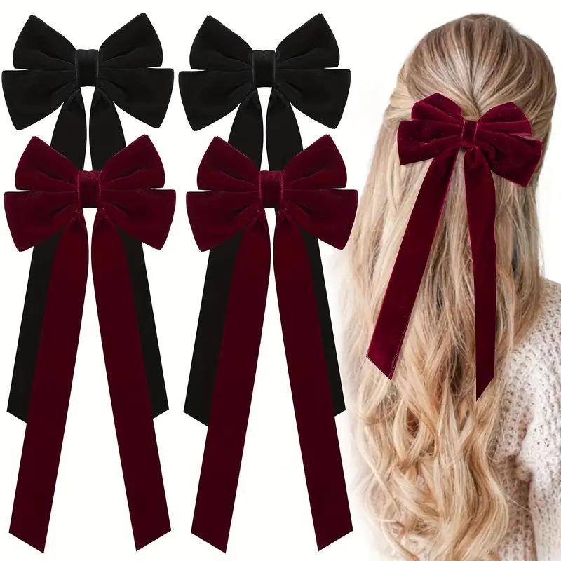 Winter velvet with double bow hair accessories, popular fashion, simple and versatile princess clothing accessories