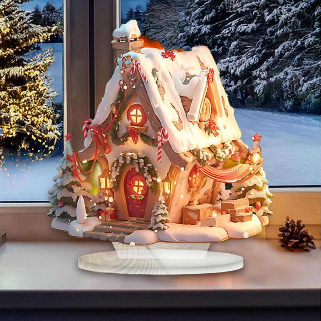 2D Acrylic Christmas Snow House with Light Table Decor Cottage Ornament Home Decoration 2025 Xmas Navidad Party Supplies