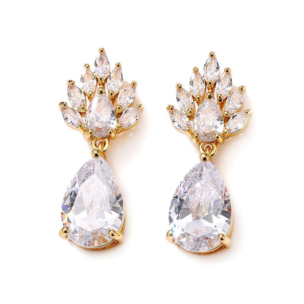 ZAKOL New Leaf Water Drop Zircon Dangle Earrings for Women Luxury European and American Bridal Wedding Zircon