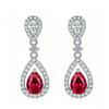 Zhou Hengfu S925 Sterling Silver Ruby Water Drop Earrings with Full Diamond, Light Luxury for Women
