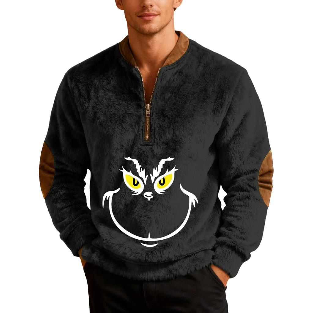 Men's Casual Christmas Print Zip-Up Sweatshirt for Holiday Parties and Winter Outdoor Wear