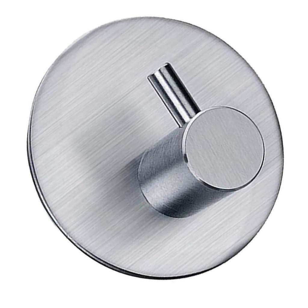Adhesive Hook No Punching Round Stainless Steel Sticky Shower Hook for Bathroom Kitchen Brushed Silver Straight Hook