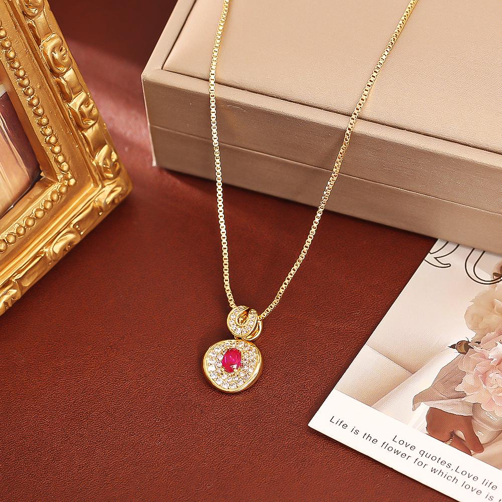 Zircon Pendant Necklace & Gold-Plated Earrings Set - Fashionable Goddess Style