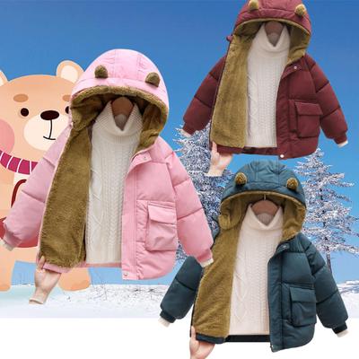 Children's Down Cotton Coat Boys Padded Thickened Casual Jacket Winter New Girls Warm Cute Solid Color Clothing 2-6 Years