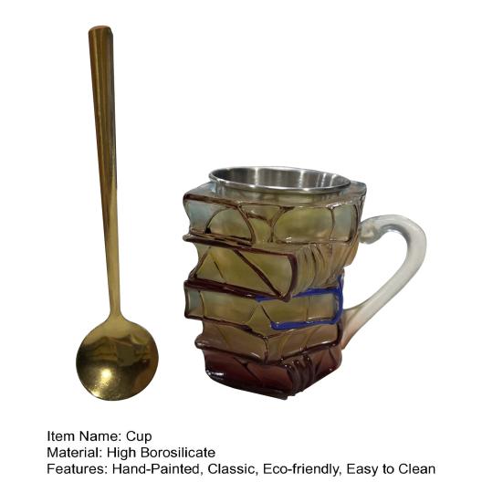 Malovaný hrnek na knihu se lžičkou Kreativní 3D Stohovaná kniha Hrnek na kávu Retro Nový styl Hrnek Kolekce Dárky pro milovníky literatury