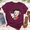 Betty Boop with Pudgy Dog Shirt Vintage Women Summer Cotton Short Sleeve Retro Cartoon Girl Graphic Printed Casual Daily Outfit