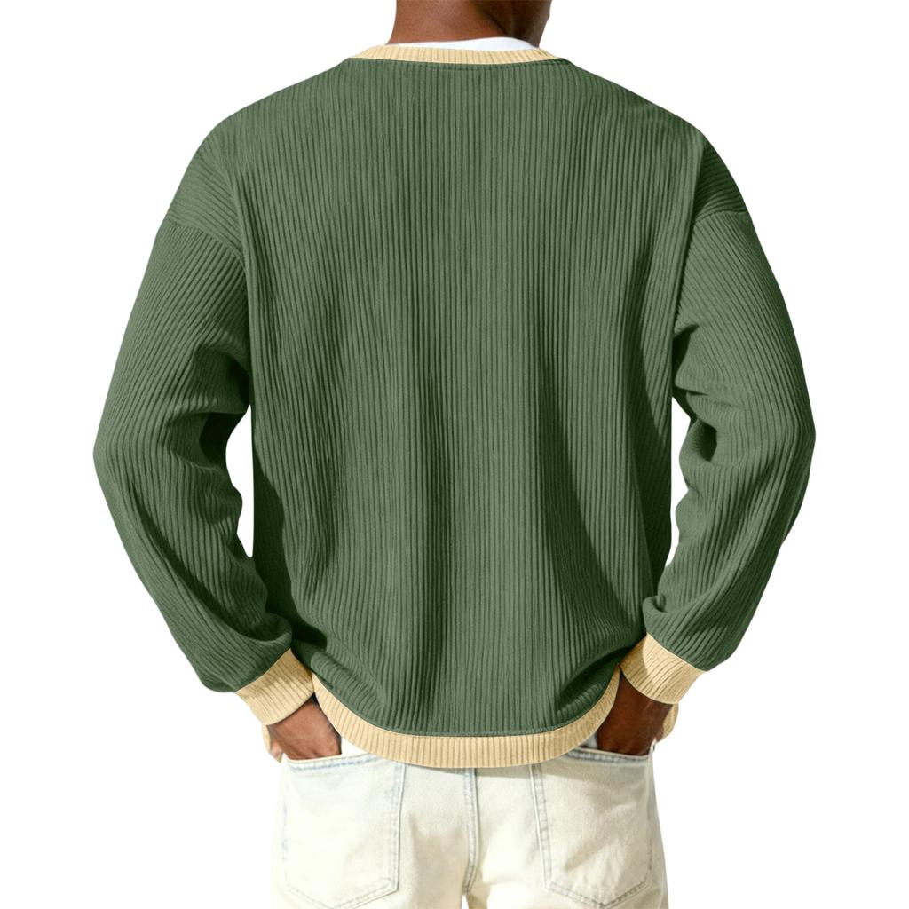 Men's Button-Down Collar Long-Sleeve Ribbed Knit Pullover