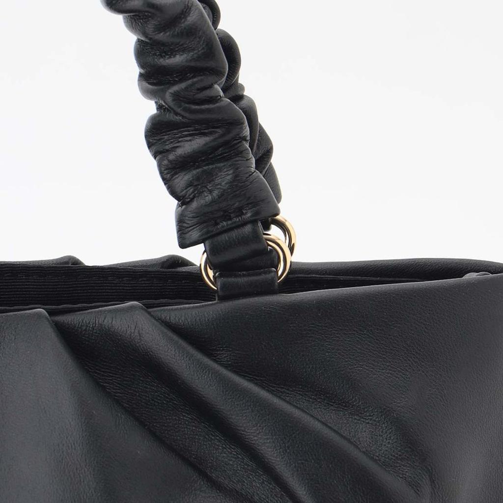 Labagagerie Sheep Leather Gathered Handle 2-Way Round Tote Bag B008401 Black (10)