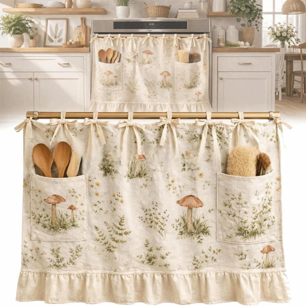 Heat-Resistant Oven Door Curtain Ruffle Trim Oven Cover Stove Cover Skirt Cottage Kitchen