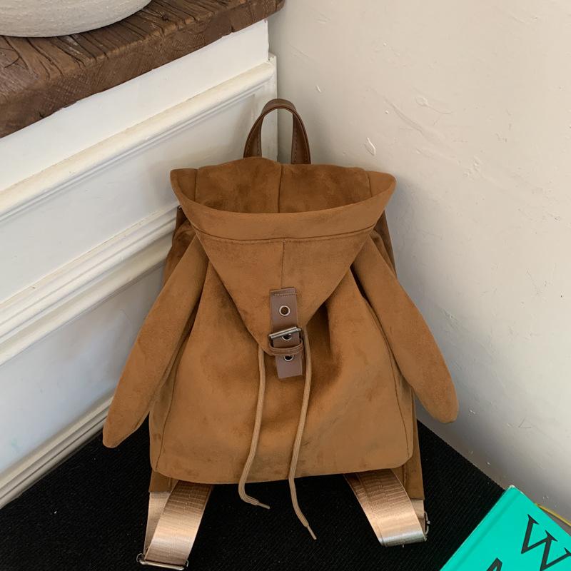 

Korean casual handbag bag women s 2025 new plush backpack cute rabbit ears student backpack коричневый