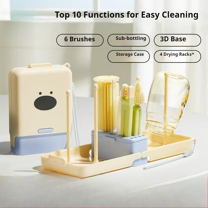 Bottle Brush Portable Baby Bottle Cleaning Straw Brush Pacifier Brush Cup Brush Drain Holder Set
