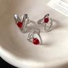 Rode Zirconia Glad Hartvormige Open Ring Eenvoudige Vingerringen Sieraden Voor Vrouwen
