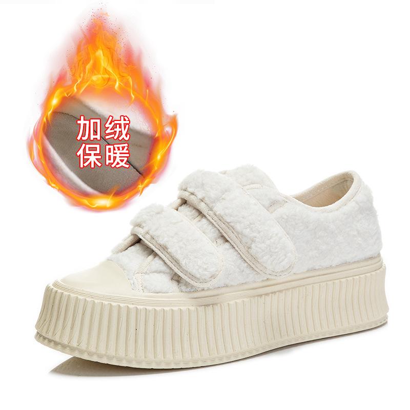 Fleece Little White Shoes Women's Winter New Women's Platform Biscuit Shoes Women's Flat Casual Shoes Velcro Women's Shoes