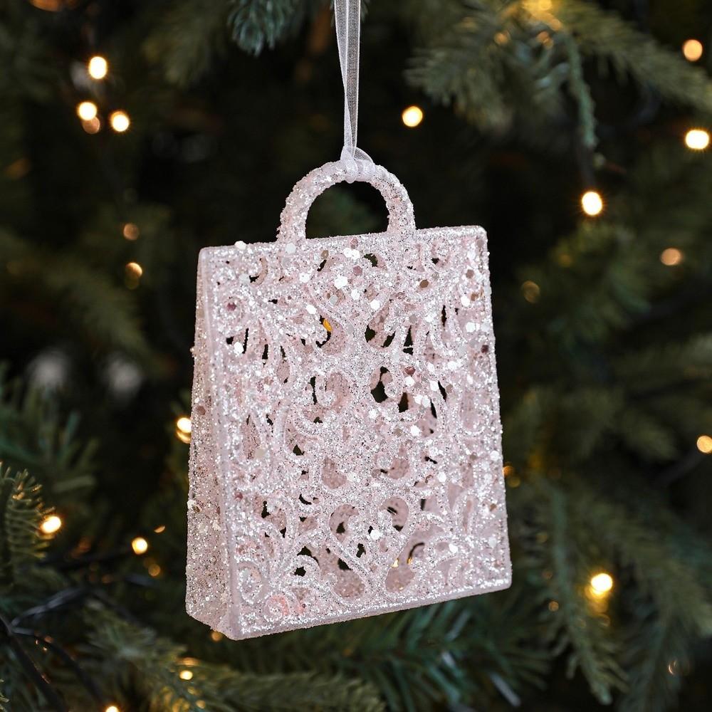Plastic Christmas Tree Pendant Glitter Artificial Christmas Decoration  Office Decor