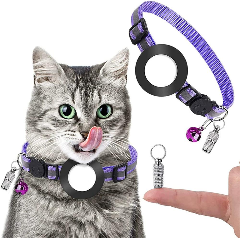 For AirTag Tracker Reflective Pet Collar Silicone Protective Case with ID Address Tag