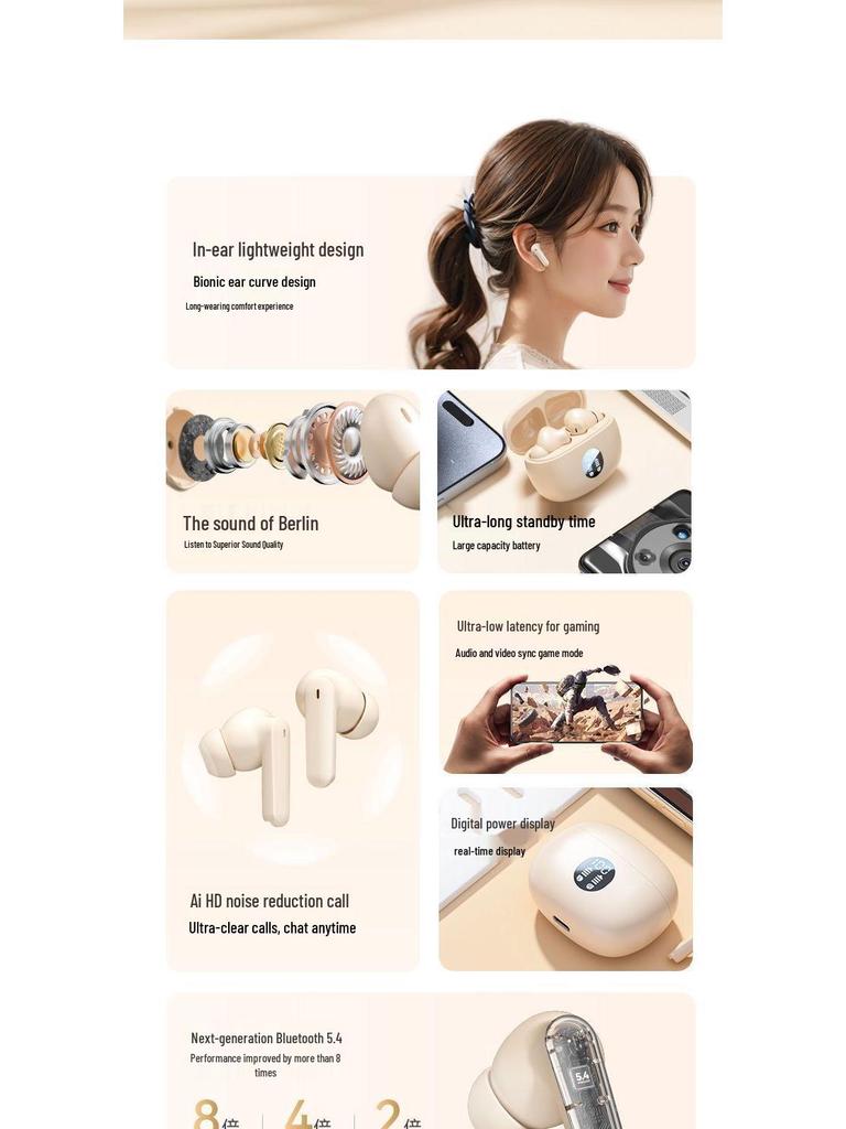 2025 Wireless Noise-Cancelling In-Ear Bluetooth Headphones for Sports, Compatible with Android, Huawei, and Apple