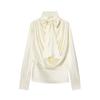 European and American Style, New Women's Clothing, Fashionable, Versatile, Silk Satin Texture Bow Decoration Backless Shirt