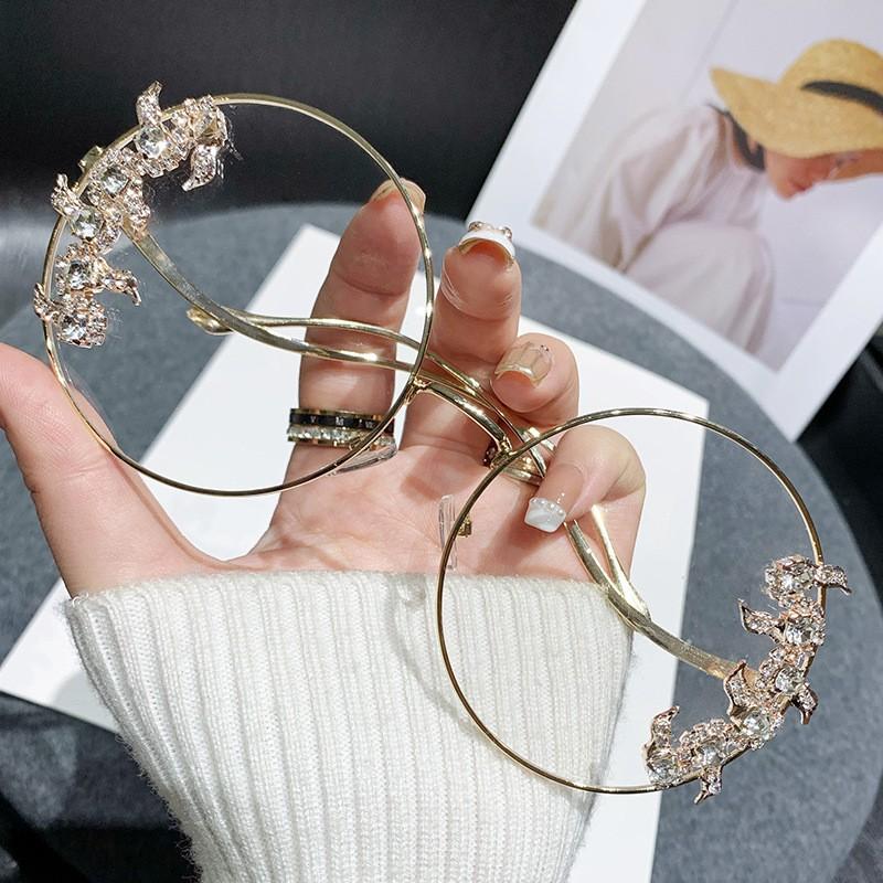 New Style Frameless Cut-edge Diamond Sunglasses With Wave Design Temple Glasses Fashionable Round Rhinestone Sunglasses