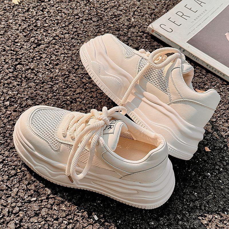 New Chinese-style Little White Shoes 2025 Summer New Popular Muffin-bottom Mesh Shoes Women's Breathable Women's Versatile Platform Sports Shoes
