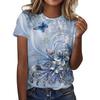 Summer Elegant Temperament Retro 3D Flower Pattern Printed Round Neck Short Sleeved Women's T-shirts