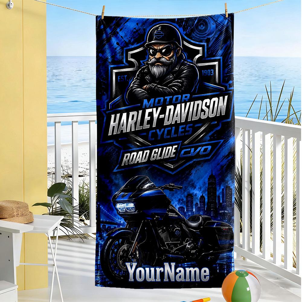 Harley-davidson Motorcycles Customizable Name Beach Towel Soft Durable Quick-Dry Perfect for Traveling Yoga Camping and Swimming