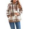Damen S Langarm Kapuzen Plüsch Kariert Pullover Sweatshirt