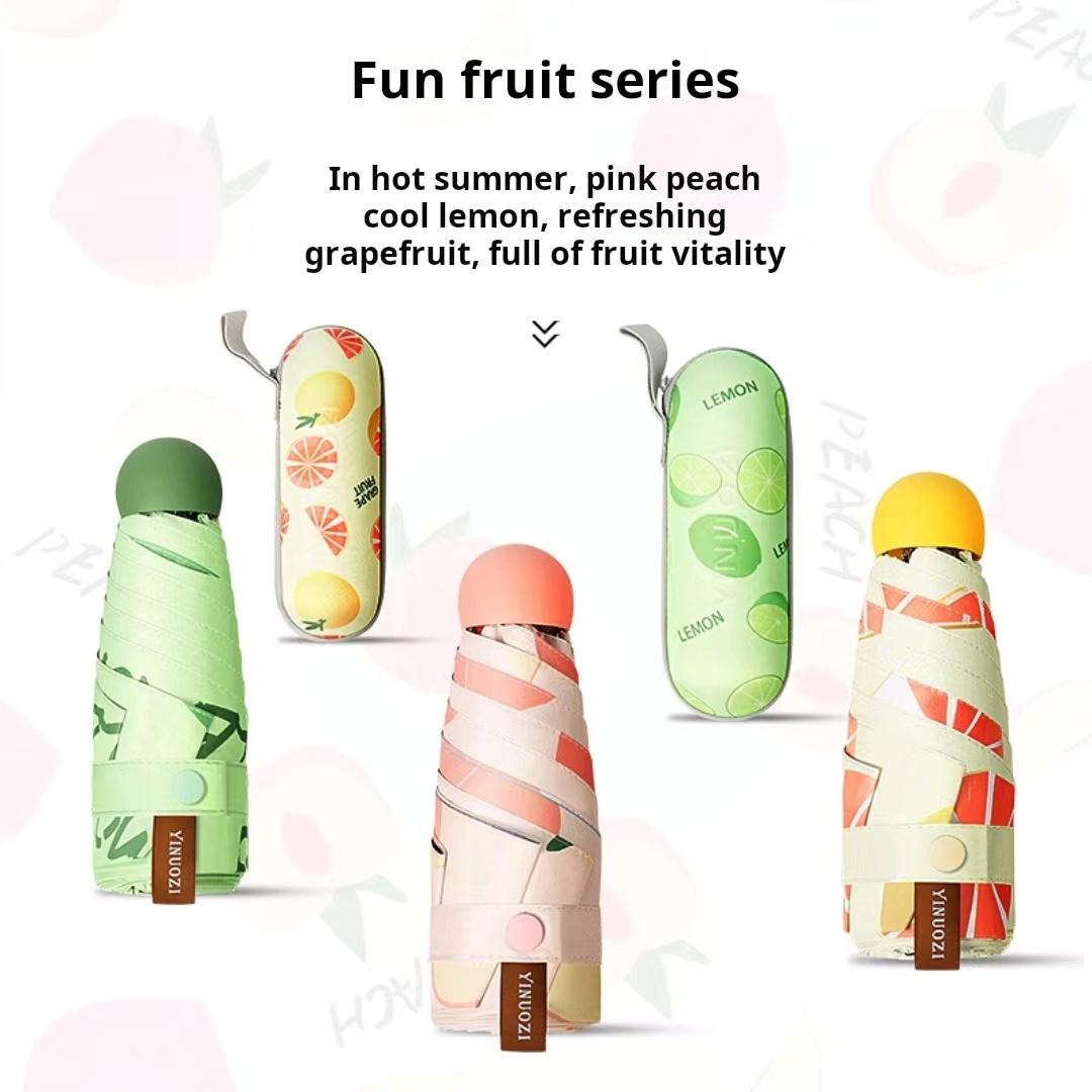 Fruit Print 5-Fold Women's Umbrella, Compact Portable Sun & Rain Umbrella colore verde scuro