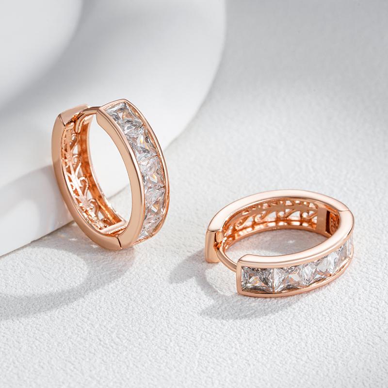 Trendy  Rose Gold Color Hoop Earrings For Women Luxury Square Natural Zircon Accessories Vintage Bride Wedding Jewelry