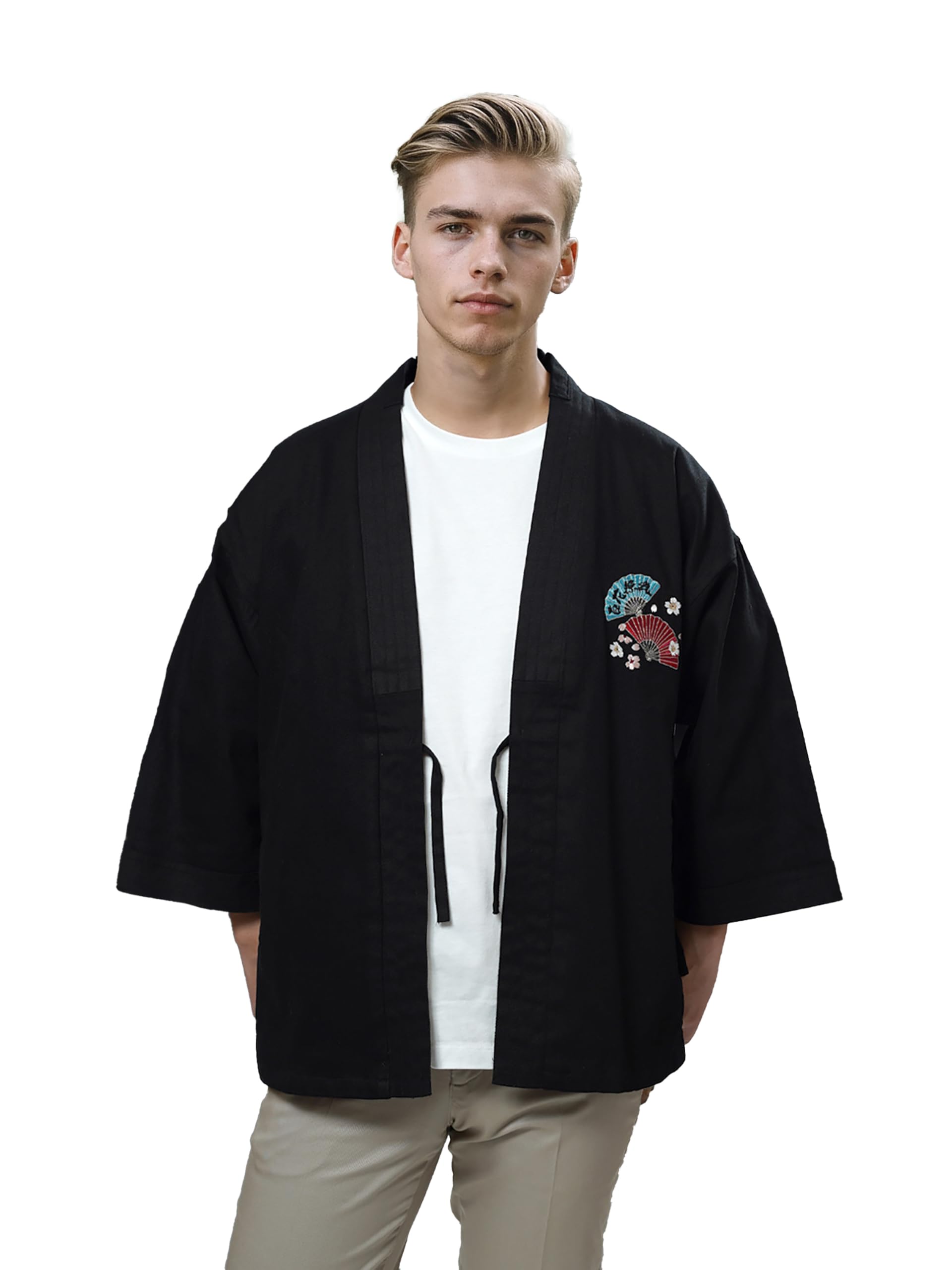 

ХЯККА РЁРАН Джинсовое хаппи Маико Вышитый кардиган хаори для мужчин и с японским узором Идеально для юкаты и легкой верхней одежды в японском стиле