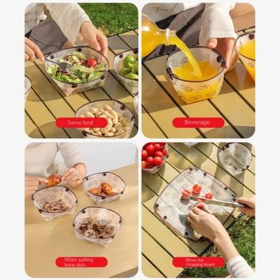 Nouvelle Table de Camping Pliante Vaisselle en PP Légère Vaisselle de Voyage Facile à Nettoyer Chat de Dessin Animé Vaisselle Pliante Accessoires d'Extérieur