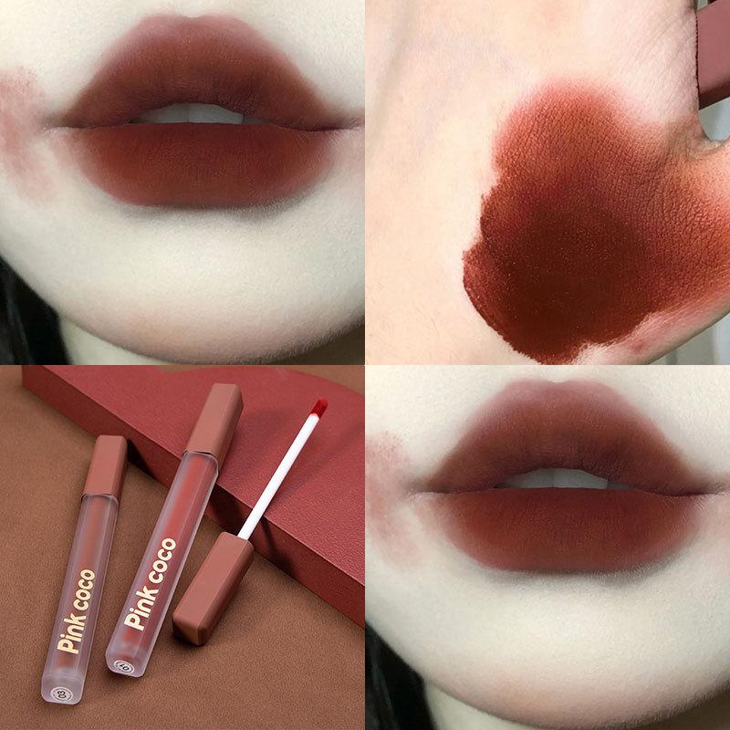 Pink Coco Satin Powder Mist Lip Glaze Silky Color Lock Lip Mud Romantic Escape Long-Lasting Beauty for Busy Girls