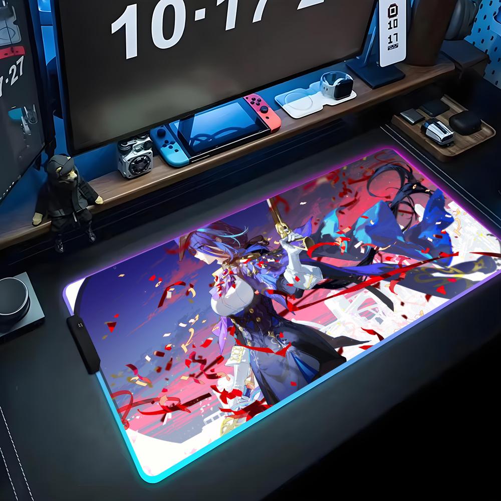 Clorinde Mouse Pad RGB Gaming Mousepad Big LED Pad PC Desk Mat Luminous Mouse Pad Large Keyboard Mats Table Rug With Backlit