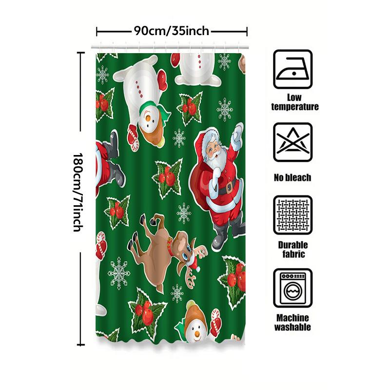 Tu Christmas Shower Curtain Santa Claus Reindeer Holiday Bathroom Decor Festive Xmas Home Decor Waterproof Shower Curtain Set