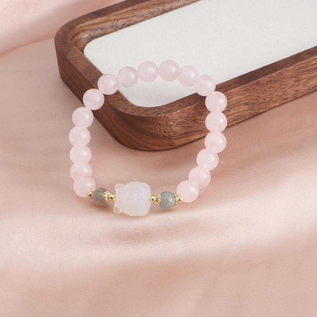 Natural powder crystal bracelet powder crystal strawberry crystal Pixiu girl heart new Chinese bracelet peach blossom wealth for girlfriend