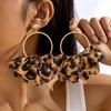 Retro Leopard Print Fabric Drop Earrings for Women Exaggerated Black Crystal Geometric Circle Petal Pendant Earring Gift