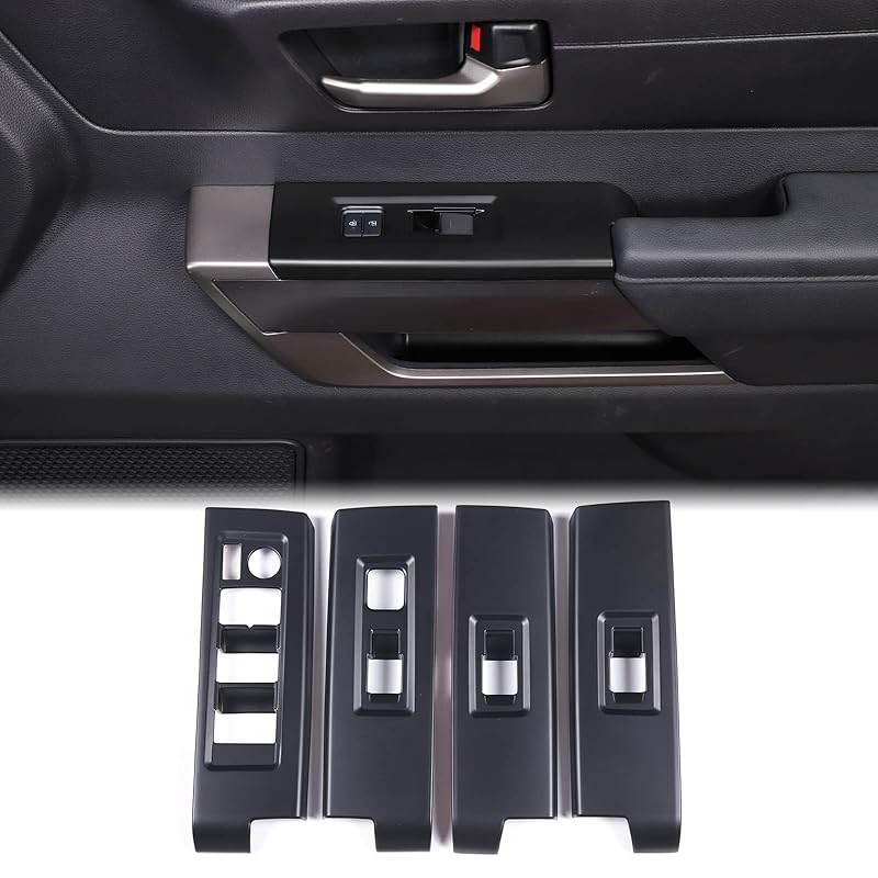

Aunginsy Car Door Window Glass Lift Button Panel Trim Cover Compatible with Toyota Tundra/Sequoia 2022-2025 Car Front and Rear Doors Armrest Window Matte Black(B)